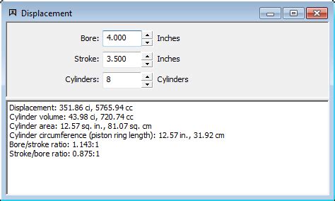 Speed-Wiz engine displacement calculation