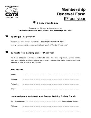 Fillable Online Cats Org Membership Renewal Form 7 Per Year Cats