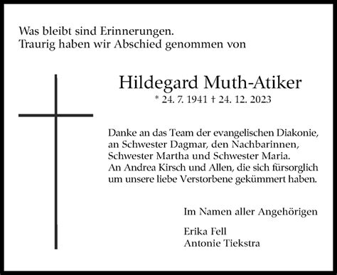 Traueranzeigen Von Hildegard Muth Atiker Stuttgart Gedenkt De