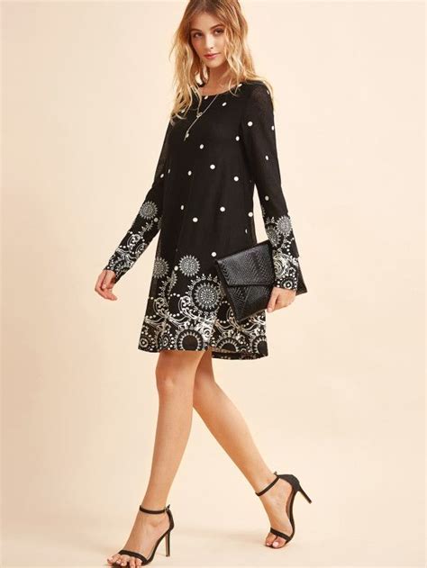 Retro Circle And Polka Dot Print Tunic Dress Sheinsheinside Printed