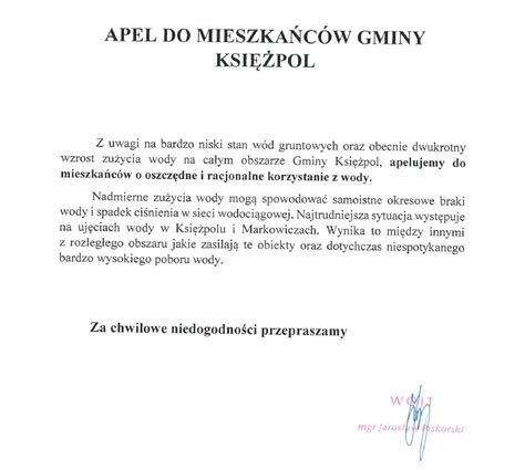 Apel do mieszkańców Gmina Księżpol