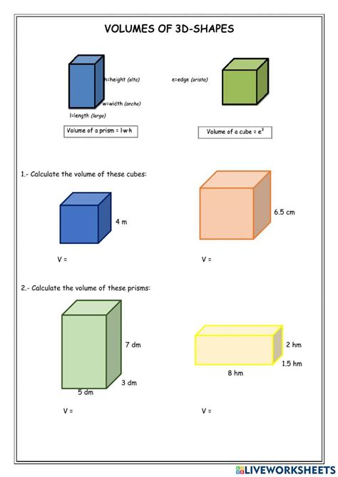 Volumes Of 3D Shapes Worksheet Live Worksheets Worksheets Library