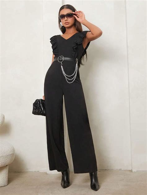 Shein Tall Ruffle Trim Wide Leg Jumpsuit Shein Uk