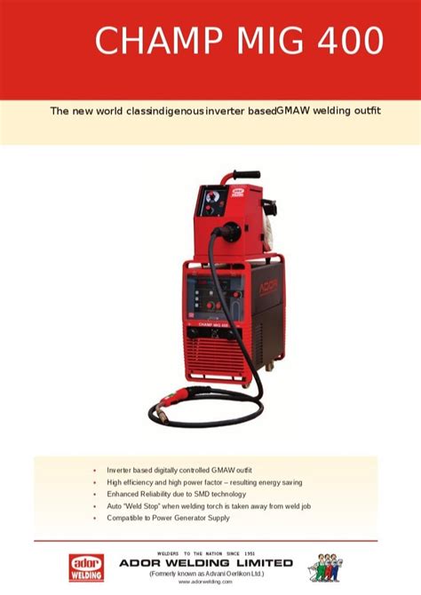 415 Ador Welding Machine Champ Mig 400 At Rs 95000 Piece In Delhi ID