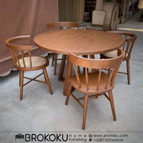 Jual Meja Makan Kayu Jati Minimalis Modern 4 Kursi Retro BHF 144 Brokoku