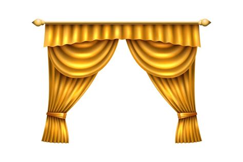 Golden curtains. Window drapes. Luxury interior decoration i