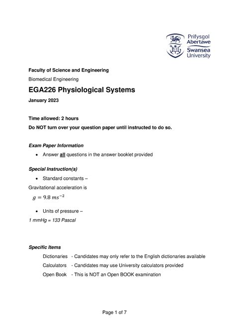 Ega Exam Paper Tb Faculty Of Science And Engineering