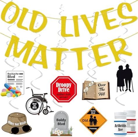 Amazon Old Lives Matter Funny Birthday Banner Black Glitter Over