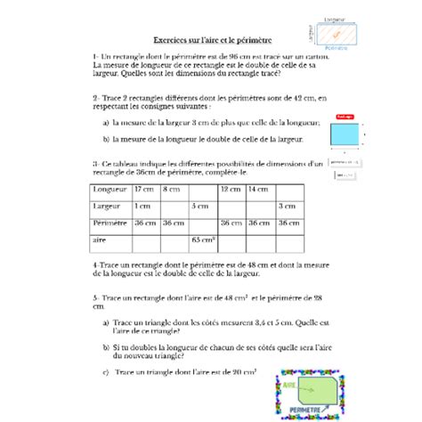 Exercices P Rim Tre Et Aire Du Rectangle