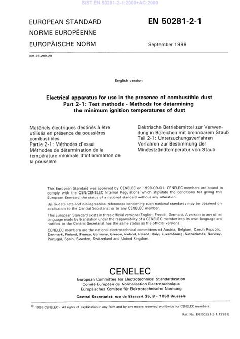 EN 50281-2-1:1998 - Electrical apparatus for use in the presence of ...