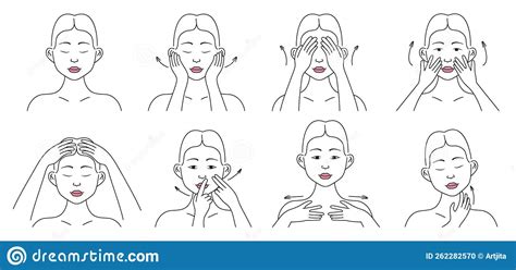 Facial Massage Facial Skin Care At Home Infographic Vector Set