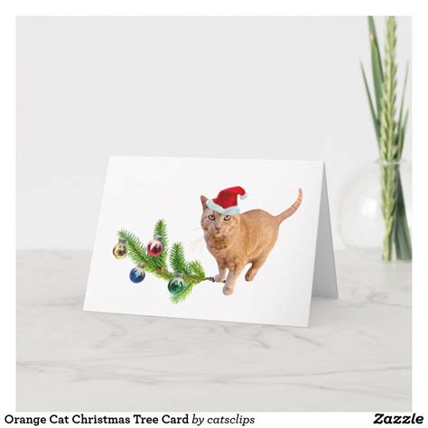 Orange Cat Christmas Tree Card Cat Christmas Tree, Red Christmas, Santa ...