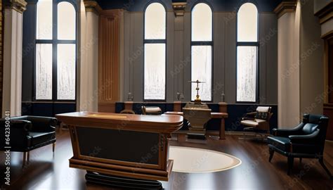 interior of a court room, modern courtroom interior that emphasizes the balance between ...