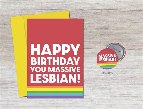 Happy Birthday You Massive Lesbian Birthday Card And Badge Etsy