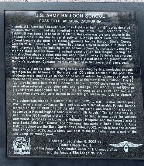 U.S. ARMY BALLOON SCHOOL MEMORIAL PLAQUE - National War Memorial Registry