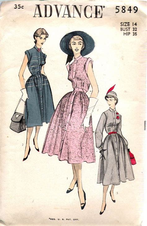 Vintage 1950 S Advance 5849 One Piece Dress With Neck And Etsy