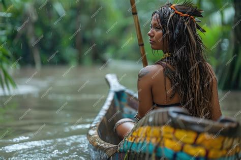 Premium Photo | Amazon indigenous woman with canoe in a river