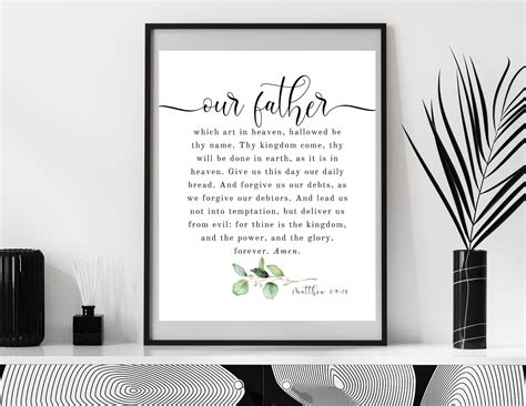 Matthew 6 9 13 KJV The Lords Prayer Bible Verse Wall Art Printable Our