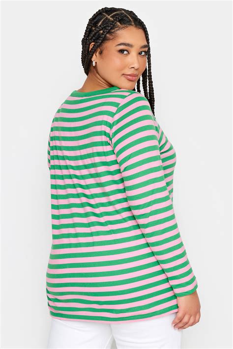 Yours Curve Green And Pink Stripe Long Sleeve T Shirt Yours Clothing