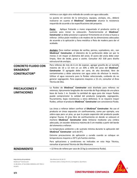 Mortero Para Nivelacion Anclajes Rellenos Sikagrout Constructor Pdf