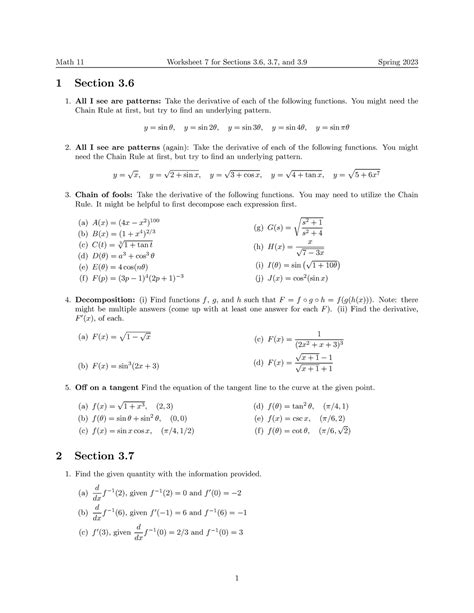 Math 11 Worksheet 07 Worksheet Math 11 Worksheet 7 For Sections 3 3 And 3 Spring 2023 1