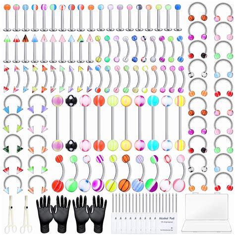 144pcs Piercing Kit For All Piercings Professional Body Piercing Kit Stainless Steel 14g 16g