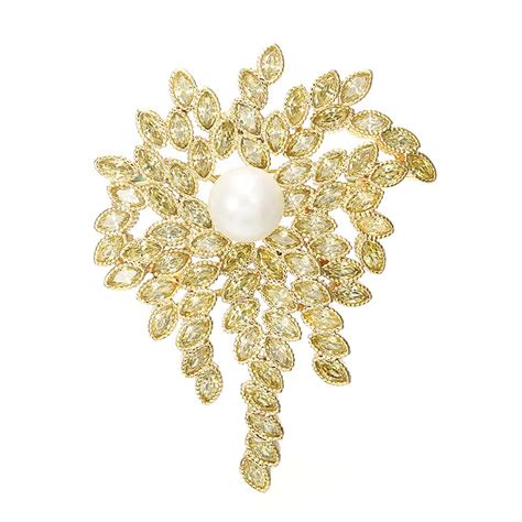 Cubic Zirconia Pearl Flower Brooch Pin Broach High Quality Women Girl