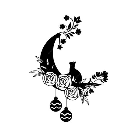 Premium Vector A Black Cat On A Moon With Flowers On It