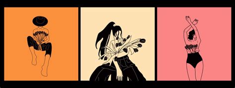 Set Of Three Female Blooming From Within Flat Vector Illustration Nude Woman With Flowers