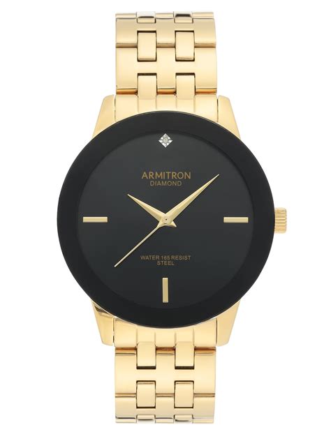 Armitron Mens Gold Tone And Black Diamond Dial Dress Watch