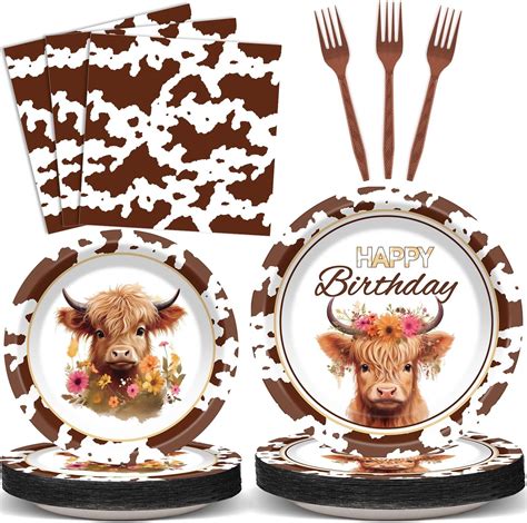 Amazon Refavor Highland Cow Party Plates 96PCS Highland Cow