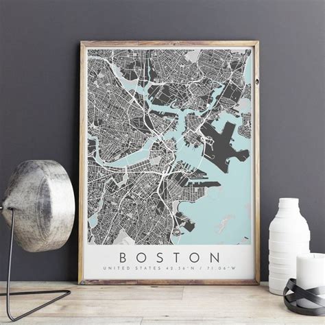 Impresi N De Mapa De La Ciudad Boston Mapa De Impresi N Etsy Boston