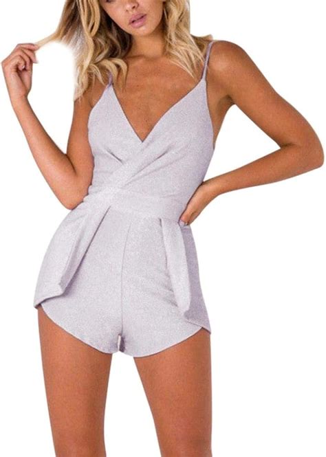 Damen Playsuit Elegant Kurz Fashion Casual Strand Jumpsuit Sommer Ärmellos Fiesta Kleidung V