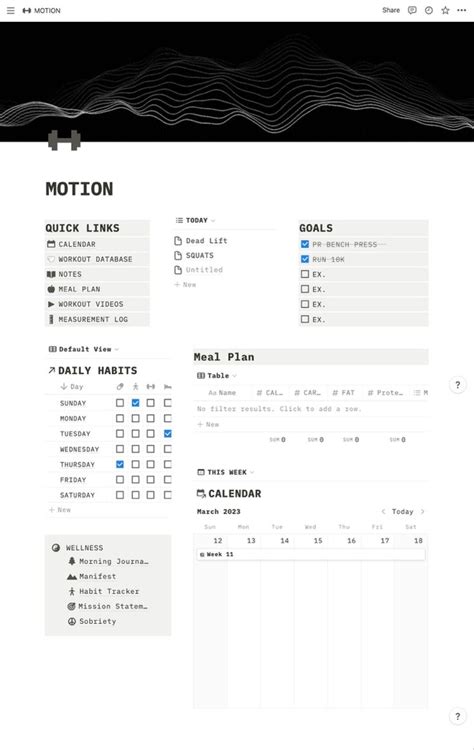 Motion Ultimate Health Fitness Planner Workout Tracker Notion