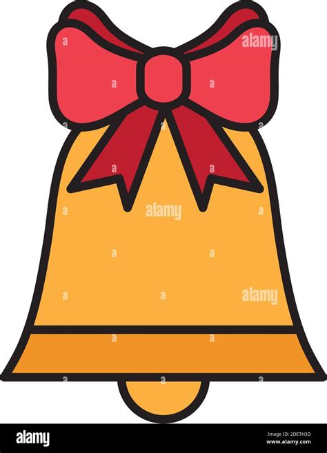 Happy Merry Christmas Bell With Bow Line And Fill Style Icon Stock