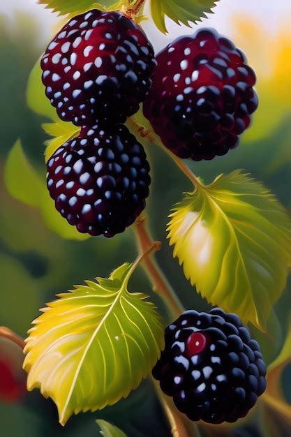 Premium Photo Generative Ai Organic Blackberries Growing On The Bush