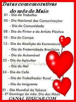 Comemorações Do Mês De Maio - BLOG DEVA-NEIOS seu espaço de leitura: datas comemorativas do mês de maio