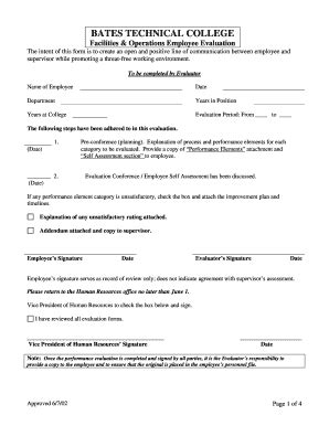 Fillable Online Bates Ctc Facilities Operations Employee Evaluation