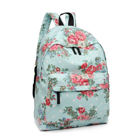 E1401f Miss Lulu Large Backpack Flower Polka Dot Light Blue