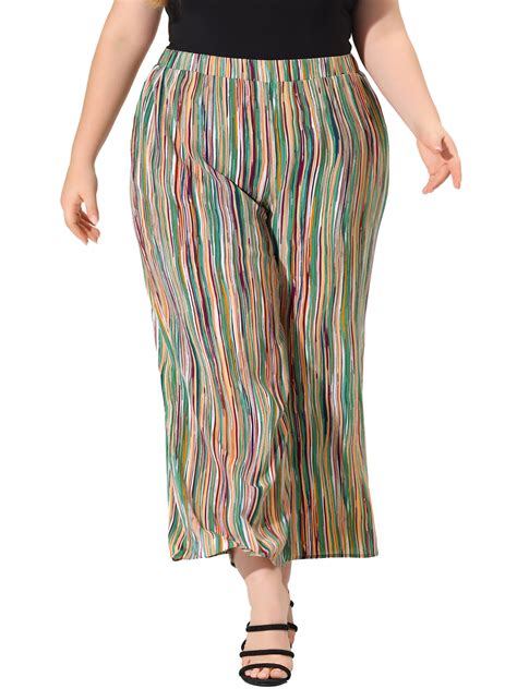 Agnes Orinda Womens Plus Size Boho Elastic Waist Wide Leg Loose Fit