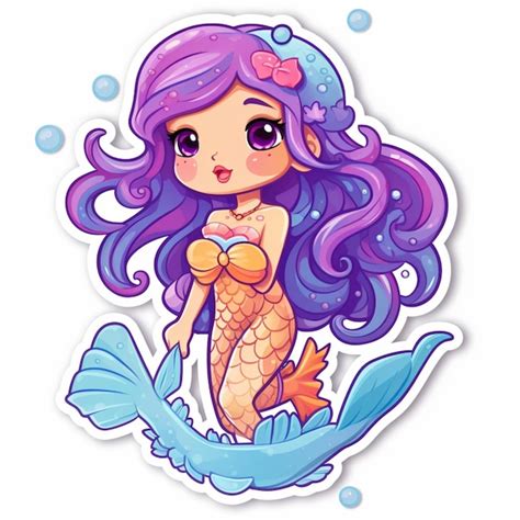 Premium AI Image A Cartoon Mermaid With Purple Hair And A Blue Tail