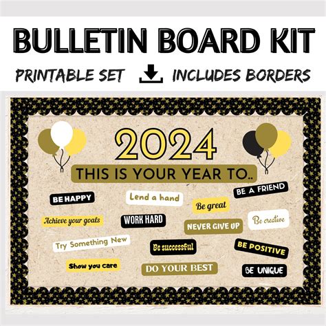 New Year Bulletin Board Idea Printable Bulletin Board Kit January Bulletin Classroom Positivity