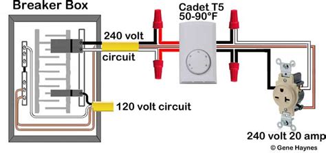 How to wire Cadet T5 thermostat to control 240 volt