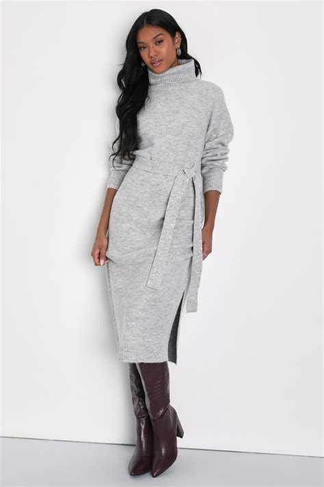 Heather Grey Dress Turtleneck Sweater Dress Midi Dress Lulus