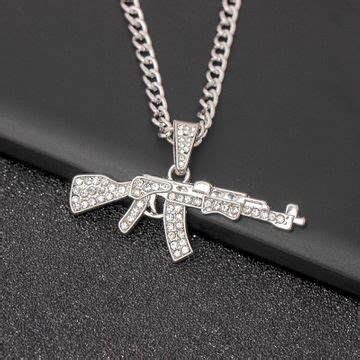 New Fashion Ak Gun Pendant Necklace Hip Hop Jewelry Gold Color Uzi