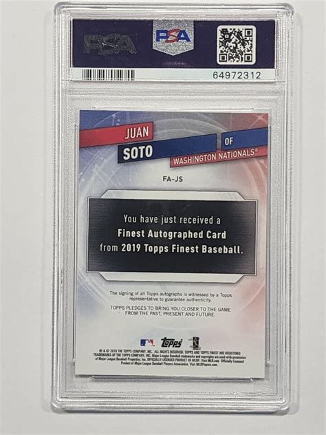 2019 Topps Finest Juan Soto Finest Autographs FA JS PSA 10 Gem MT EBay