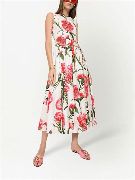 Dolce Gabbana Floral Print Midi Dress In Neutrals Modesens