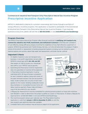 Fillable Online Prescriptive Incentive Application NIPSCO Fax Email