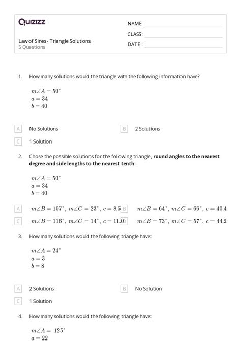 50 Law Of Sines Worksheets For Grade 10 On Quizizz Free And Printable