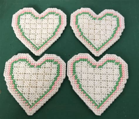 Plastic Canvas Heart Coasters With Carousal Holder Etsy